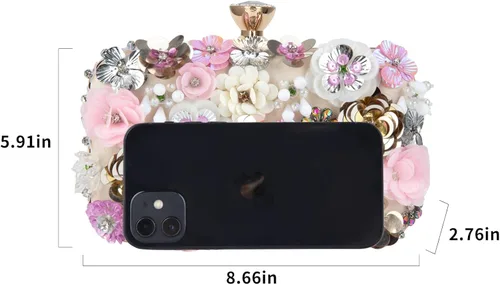 Vista 2 de POPIDEO Women's Flower Floral Evening Clutch Bag Wedding Purse Rhinestone Crystal Beaded Cocktail Party Bridal Prom Handbag