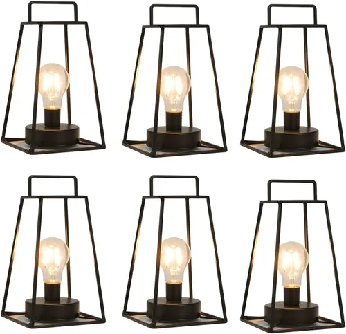 Vista 8 de JHY DESIGN Paquete de 6 lámparas de mesa geométricas de estilo retro, lámpara de hierro simple de 12 pulgadas de alto, funciona