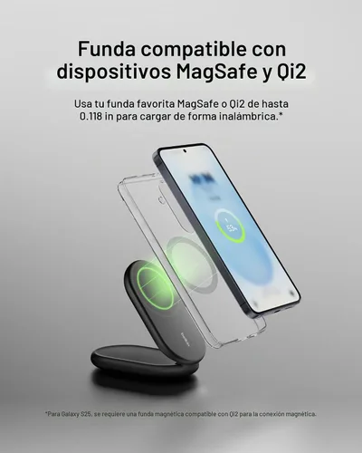 Vista 6 de Belkin Soporte de carga inalámbrico plegable magnético de 15 W, cargador certificado Qi2 compatible con MagSafe, soporte de carga inalámbrico