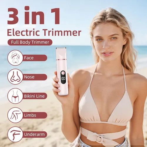 Vista 2 de Bikini Trimmer for Women, Nose Hair Trimmer, Painless Electric Razor, Smooth Facial Hair Remover, Body Hair Trimmer for Legs and Armpit