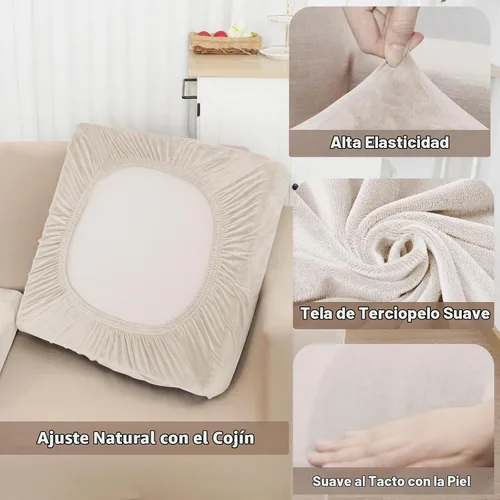 Vista 3 de NAISI Fundas de cojín de sofá de terciopelo elásticas de 1 pieza, fundas de asiento de sofá o respaldo, fundas suaves individuales para sofá Beige