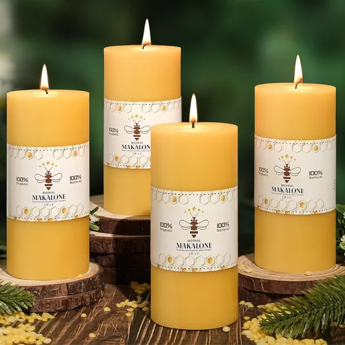 Vista 21 de Velas de pilar de cera de abeja natural, no tóxicas, 2 x 3 pulgadas, paquete de 6, 192 H de combustión larga Amarillo