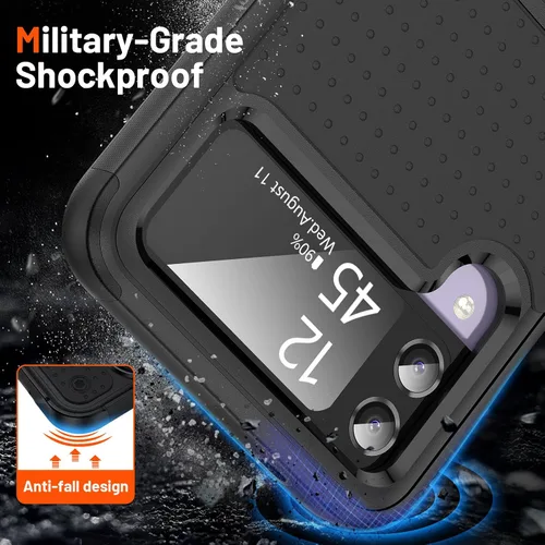 Vista 6 de Jeylly Funda para Samsung Z Flip 3, Z Flip 4, de grado militar, a prueba de golpes, con soporte estable, protección de bisagra, cubierta resistente