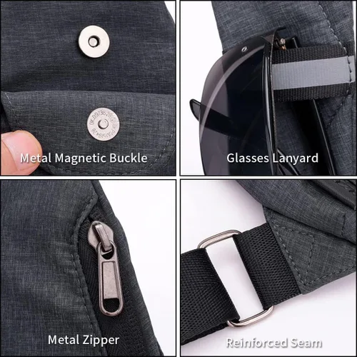Vista 4 de Suyzufly Bolso bandolera delgado para hombres y mujeres, resistente al agua, ligero, pequeño, bolso cruzado de pecho, Negro