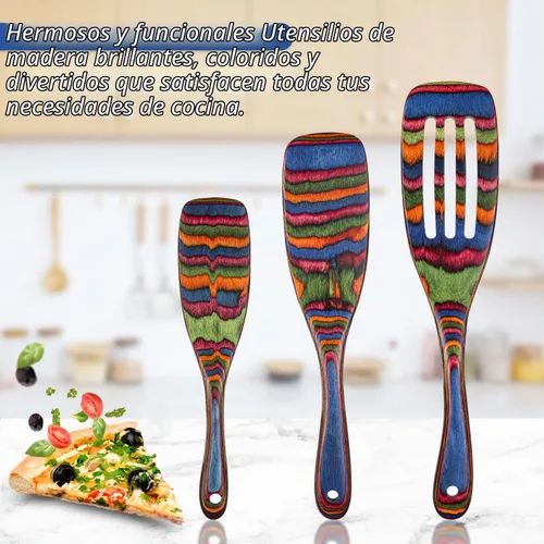 Vista 9 de Juego de utensilios de cocina de madera para cocinar, juego