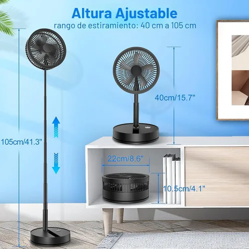 Vista 5 de LIPETY Ventilador Oscilante Recargable Portátil Plegable - 9" Batería de 7200mAh Operado por USB C Ventilador Pequeño con Control Remoto, Ventilador