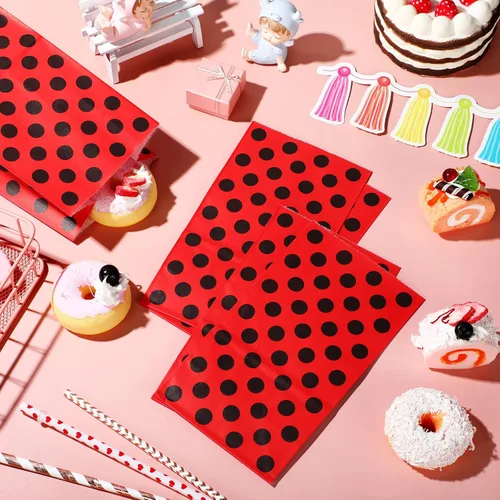 Vista 4 de Gersoniel Bolsas de fiesta de mariquita (28 unidades) – lunares rojos, papel resistente, perfectas para recuerdos de fiesta de cumpleaños o vida