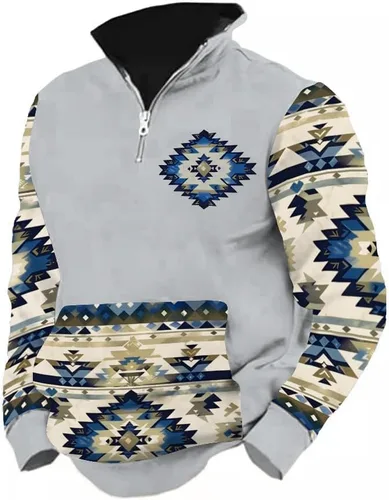 Vista 24 de LOAIHA Native American - Sudadera con capucha para hombre, manga larga, cremallera de 1/4, chaqueta vaquera
