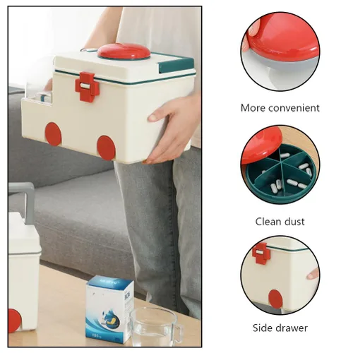 Vista 7 de iplusmile Caja de almacenamiento para vacío – Organizador de capacidad de medicamentos familiares para viajes/grandes compartimentos