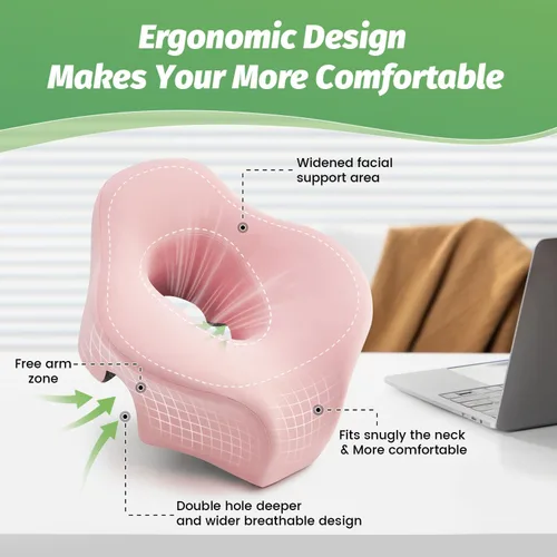 Vista 6 de Reposacabezas de masaje para cama, almohada boca abajo, doble orificio de escape, almohada de masaje BBL de espuma viscoelástica para equipo de mesa
