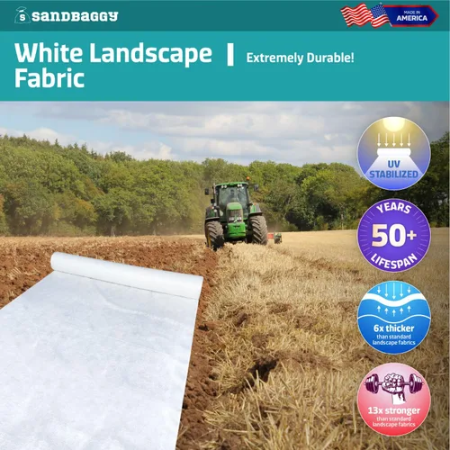 Vista 7 de Sandbaggy Tela blanca para paisajes, tela de filtro geotextil no tejida de 8 onzas, más resistente en el mercado, tela de 50 años, fabricada