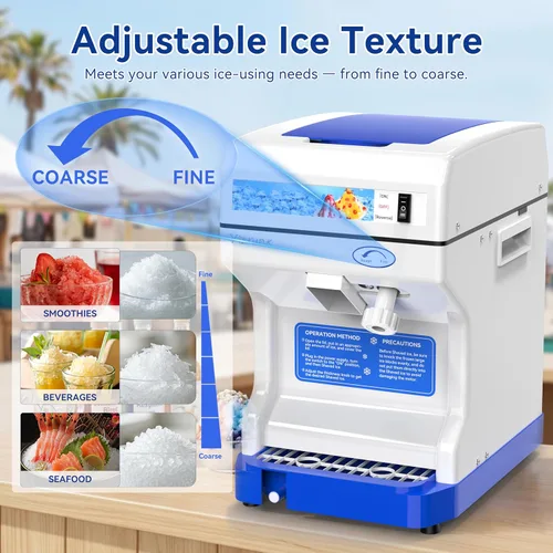 Vista 3 de Trituradora de hielo eléctrica, máquina de hacer cono de nieve de 250 W, grosor ajustable de 265 libras/hora para bar, fiestas, eventos, aperitivos