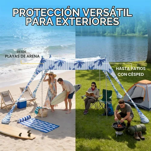 Vista 6 de Sekey Toldo de playa de aluminio con protección solar UPF 50+ - Toldo de playa portátil de 10 x 10 pies con cuerda resistente al viento y postes