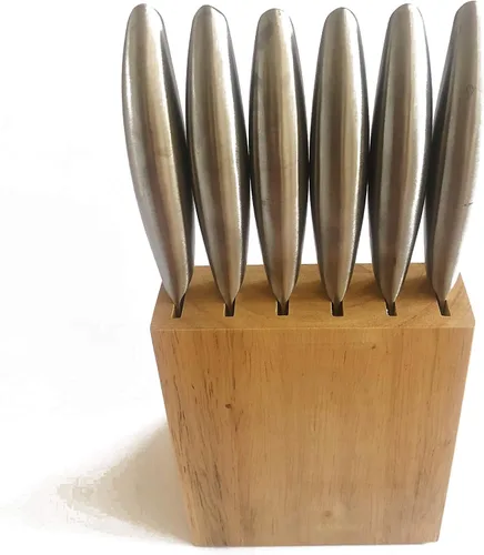 Vista 8 de Jean-Patrique Juego de cuchillos de cocina con bloque – Juego de 6 cuchillos de acero inoxidable con soporte de madera – Aptos para lavavajillas