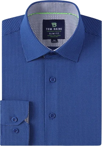 Vista 14 de Tom Baine Camisa de hombre ajustada de manga larga de alto rendimiento geométrica casual con botones