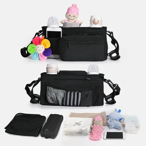 Vista 2 de Momcozy Organizador universal antideslizante para cochecito Portavasos aislado Bolsa desmontable para teléfono y correa de hombro Compatible