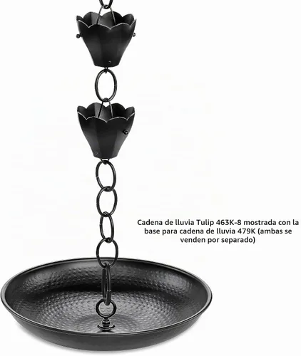 Vista 6 de Cadena de lluvia de aluminio negro de 13 tazas con clip de instalación de canalón de 8.5 pies Good Directions