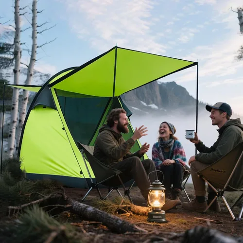 Vista 7 de Revolucionaria tienda ultraligera de un solo polo para 4 personas: ventilación de doble puerta, diseño espacioso y solución económica para acampar