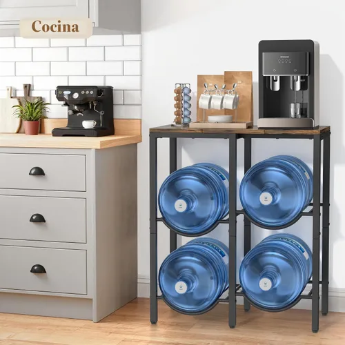 Vista 8 de VINAEMO Soporte para Jarra de Agua de 5 Galones, Soporte para Jarra de Agua de 3 Niveles con Tablero de Madera Extendido, Soporte de Almacenamiento