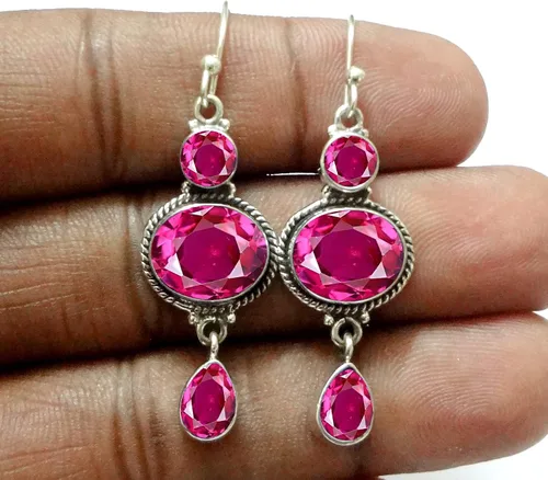 Vista 6 de Pendientes colgantes de plata esterlina fina para mujeres y niñas, aretes colgantes de piedras preciosas auténticas, aretes colgantes de gota