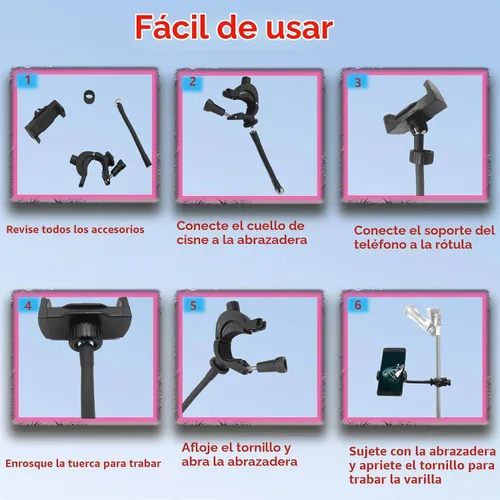 Vista 3 de Soporte de teléfono para micrófono, soporte flexible 360 para micrófono, poste de cuello de cisne ajustable, giratorio compatible con iPhone