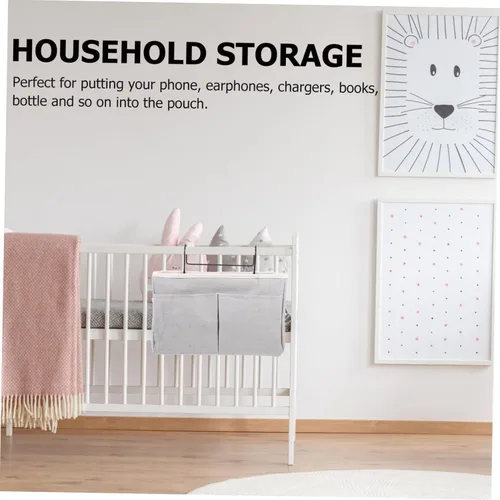 Vista 4 de Práctica cesta de almacenamiento colgante para mesita de noche, multiusos, bolsillos para dormitorio, litera, loft, dormitorio universitario, rieles