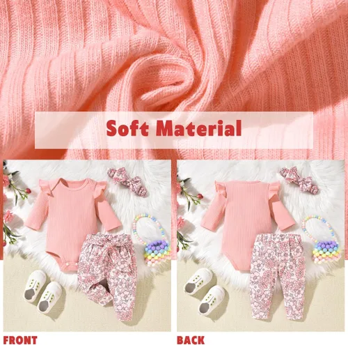 Vista 5 de Aalizzwell Conjunto de mameluco acanalado para bebé recién nacido prematuro para otoño e invierno