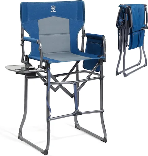 Vista 18 de EVER ADVANCED Silla alta de textileno para campamento, silla de directores de malla, taburete de bar plegable alto con mesa auxiliar
