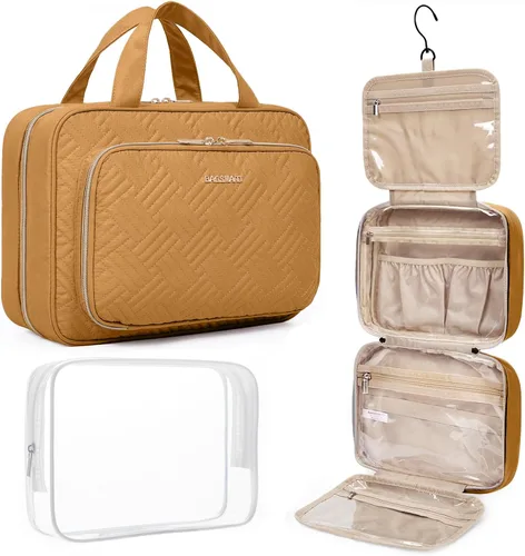 Vista 19 de BAGSMART Neceser de viaje colgante con organizador de maquillaje aprobado por la TSA, bolsa cosmética transparente para artículos de aseo personal