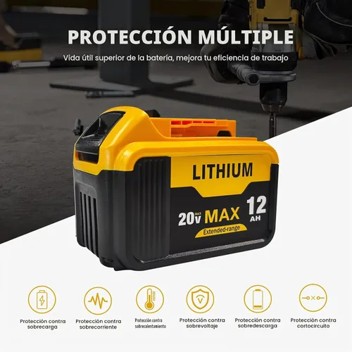 Vista 5 de DZEKO Paquete de 2 baterías de repuesto de 15 celdas de 12 Ah para Dewalt 20V Max batería compatible con DCB200 DCB201 DCB206 DCB207 paquetes