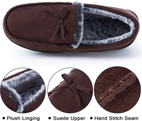 Vista 3 de DL - Pantuflas para hombre de ante con espuma viscoelástica, forro de piel sintética, para interiores y exteriores, suela exterior antideslizante