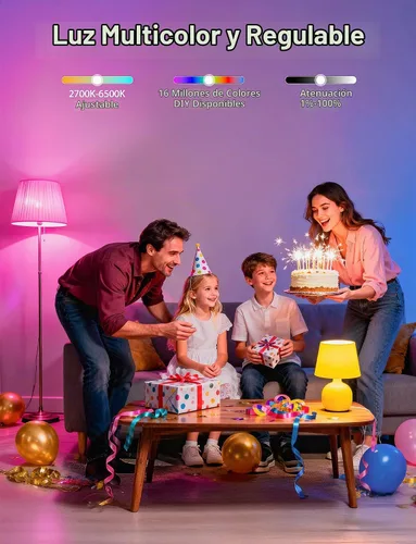 Vista 3 de Bombillas LED inteligentes, bombilla que cambia de color de 9 W, compatible con Alexa y Google Assistant, bombillas Bluetooth WiFi de 2.4 GHz