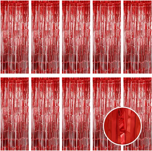 Vista 20 de Paquete de 5 cortinas de papel de aluminio negro de 3.2 x 9.8 pies, cortinas de oropel metálico con flecos, telón de fondo para cabina de fotos