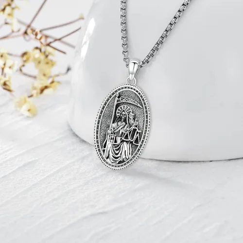 Vista 191 de Collar de pentagrama de plata de ley con triple luna, diosa celta, nudo celta, nudo de brujas, Ankh, sol y luna, Hécate, lilith, Santa Muerte