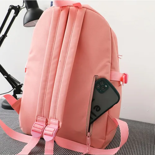 Vista 5 de Mochila kawaii 5 bolsas de dibujos animados anime, mochila de viaje antirrobo kawaii de 16 pulgadas, regalos de nuevo semestre, Rosado