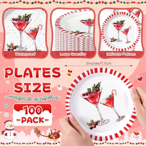 Vista 3 de Shellwei 100 Piezas Platos de Papel de Navidad de 7 Pulgadas Platos de Fiesta de Navidad a Granel Desechables para Suministros de Fiesta Navideña