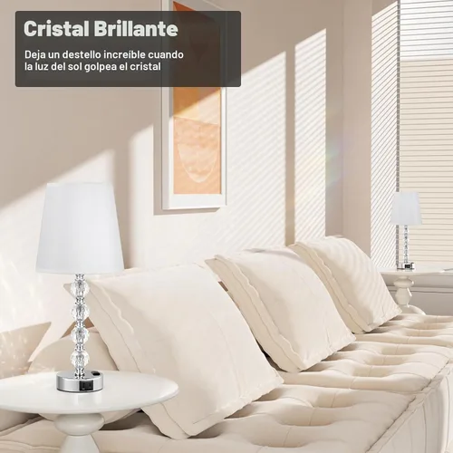 Vista 6 de Juego de 2 lámparas de mesa de cristal para dormitorio/sala de estar, 17.5 pulgadas (blanco) 3 Way Dimmable Touch Control, Bedside Nightstand