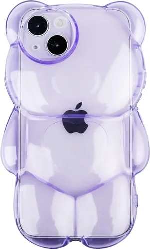 Vista 11 de Bear - Funda para teléfono compatible con el teléfono 11, bonita funda holográfica negra 3D con diseño de oso holográfico, a prueba de golpes, Kpop