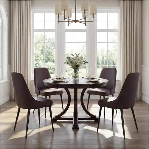 Vista 7 de Sillas de comedor de piel sintética, modernas y tapizadas, sillas de cocina, sillas auxiliares de cena con respaldo curvado y patas de metal
