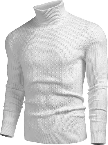 Vista 7 de Coofandy Suéter de punto con cuello alto para hombre, estilo casual, con patrón torcido, para hombre