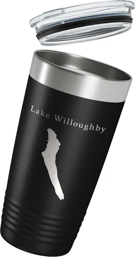 Vista 3 de Lake Willoughby Map Tumbler Travel Mug Insulated Laser Engraved Coffee Cup Vermont 20 oz Black