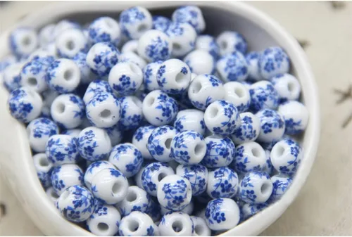 Vista 5 de 100 cuentas de porcelana de 0.315 pulgadas (0.315 in), cuentas de cerámica redondas chinas, cuentas de porcelana azul y blanca con agujero de 0.098