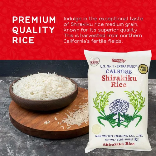 Vista 4 de SHIRAKIKU Calrose Rice - Arroz blanco de grano medio, arroz molido sin cocer japonés de alta calidad, bajo en calorías, perfecto para auténtica