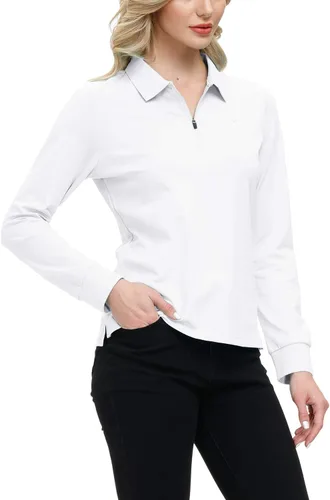 Vista 42 de JINSHI Polo de golf para mujer, de manga larga, con cremallera, deportiva, de secado rápido, atlética, casual, ajustada