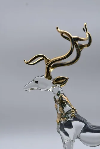 Vista 2 de Adorno de cristal soplado a mano de ciervo gigante transparente, decoración de figura de animal, regalo de Año Nuevo