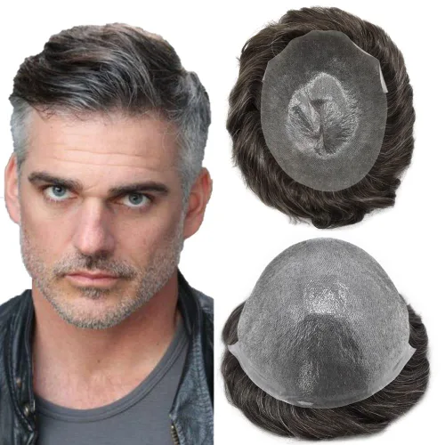 Vista 18 de Toupee para hombres Unidad de cabello para hombre, piezas de cabello humano europeo, 0.002 in, piel ultra fina, sistemas de reemplazo de cabello