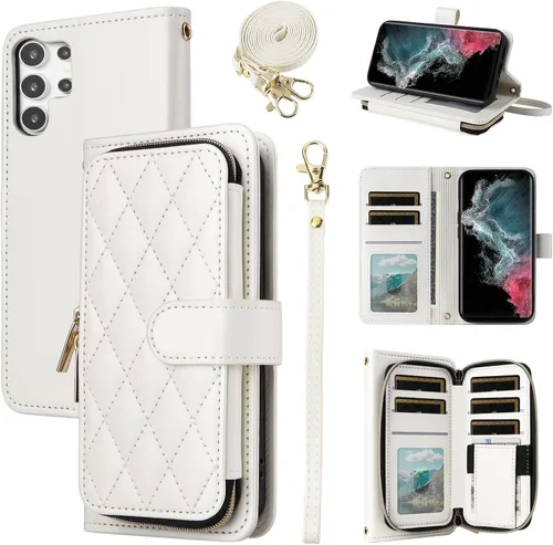 Vista 16 de Funda de Cartera para Samsung Galaxy S20 FE 5G de 6.5 Pulgadas con Correa para Muñeca, Billetera con Cremallera y más de 9 Ranuras para Tarjetas