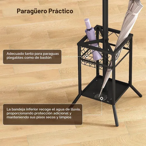 Vista 4 de ELYKEN Perchero Independiente, Perchero de Metal con Soporte para Paraguas, Árbol de Abrigos Moderno con 12 Ganchos, Perchero de Pie de Esquina