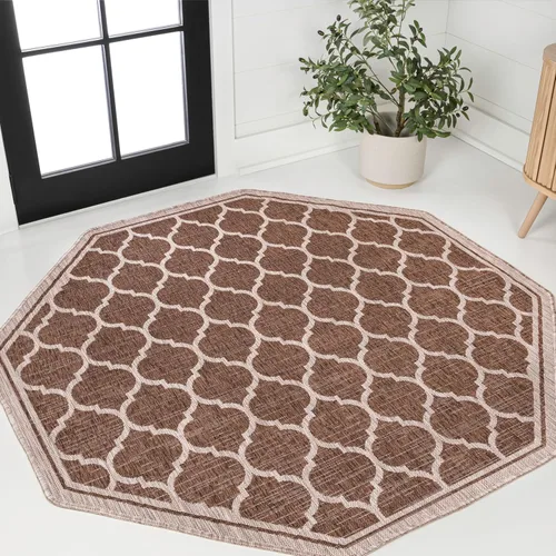 Vista 43 de JONATHAN Y Tapete marroquí con diseño enrejado para interiores y exteriores, 2 x 8 pies, marrón/beige, tejido texturizado de trébol para patio