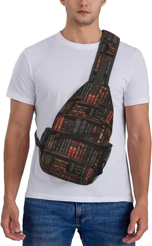 Vista 7 de Small Crossbody Bags for Women Men - Vintage Bookshelf A Print Adjustable Shoulder Bag Fanny Packs Belt Sling Bag Crossbody Purses Backpack for